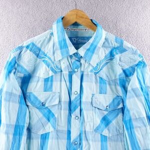 Cowgirl Hardware Womens XL Plaid Shirt Embroidered Long Sleeve Pearl Snap